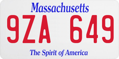 MA license plate 9ZA649