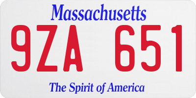 MA license plate 9ZA651