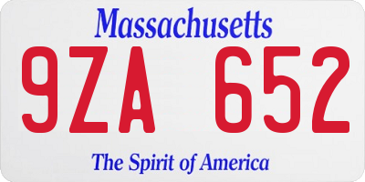 MA license plate 9ZA652