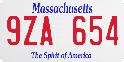 MA license plate 9ZA654