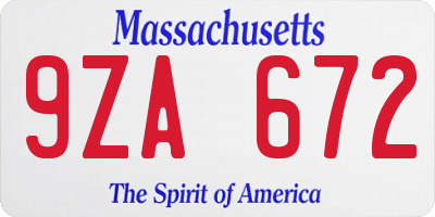MA license plate 9ZA672