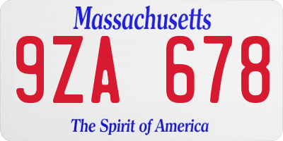 MA license plate 9ZA678