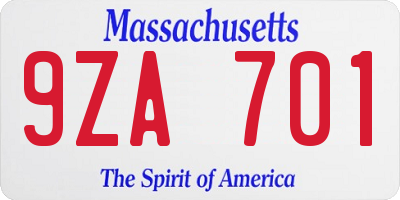 MA license plate 9ZA701