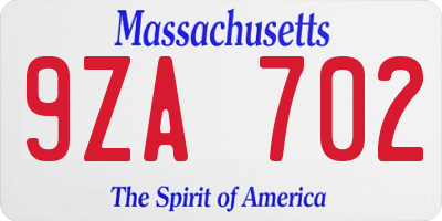 MA license plate 9ZA702
