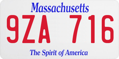 MA license plate 9ZA716