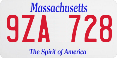MA license plate 9ZA728
