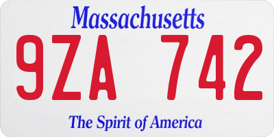 MA license plate 9ZA742