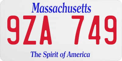 MA license plate 9ZA749