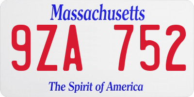 MA license plate 9ZA752