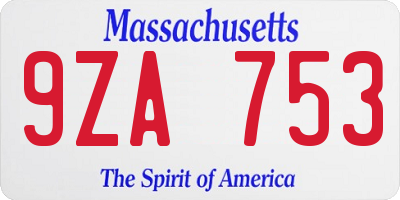 MA license plate 9ZA753