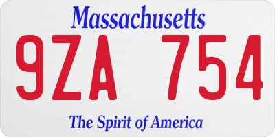 MA license plate 9ZA754