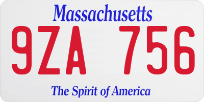 MA license plate 9ZA756