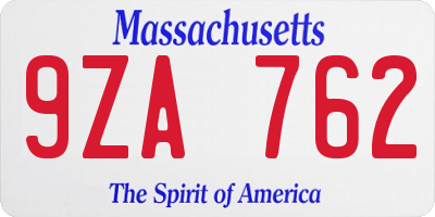 MA license plate 9ZA762