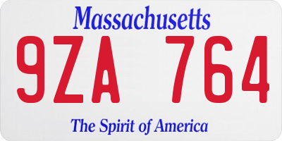 MA license plate 9ZA764