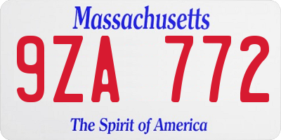 MA license plate 9ZA772