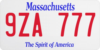 MA license plate 9ZA777