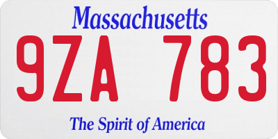 MA license plate 9ZA783