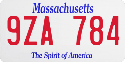 MA license plate 9ZA784