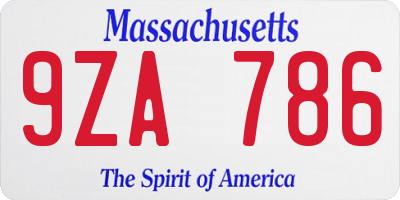 MA license plate 9ZA786