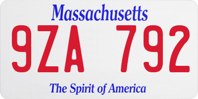 MA license plate 9ZA792