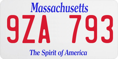 MA license plate 9ZA793