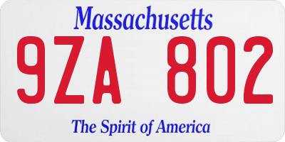 MA license plate 9ZA802