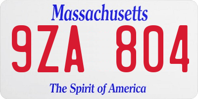 MA license plate 9ZA804