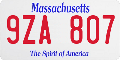 MA license plate 9ZA807