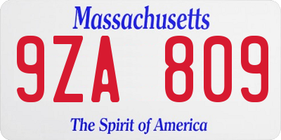 MA license plate 9ZA809