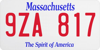 MA license plate 9ZA817
