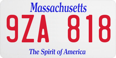 MA license plate 9ZA818