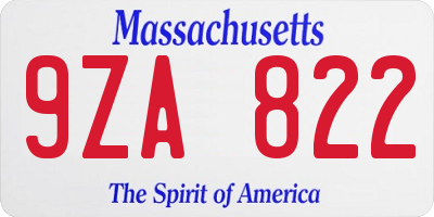 MA license plate 9ZA822