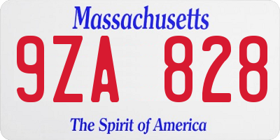 MA license plate 9ZA828