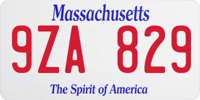 MA license plate 9ZA829