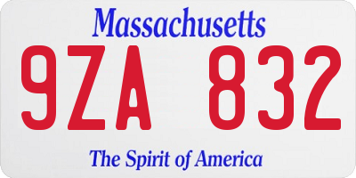 MA license plate 9ZA832