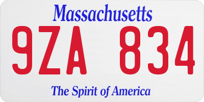 MA license plate 9ZA834