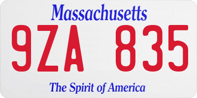 MA license plate 9ZA835