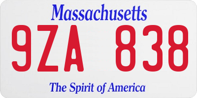 MA license plate 9ZA838