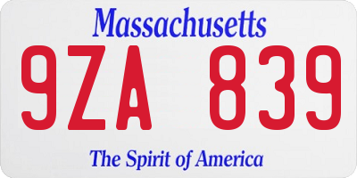 MA license plate 9ZA839