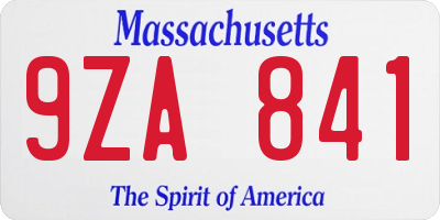 MA license plate 9ZA841