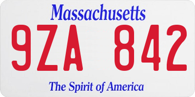 MA license plate 9ZA842