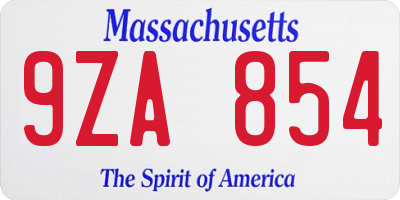 MA license plate 9ZA854