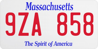 MA license plate 9ZA858