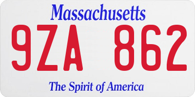 MA license plate 9ZA862