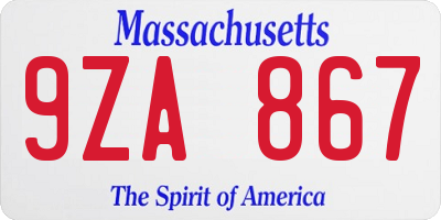 MA license plate 9ZA867