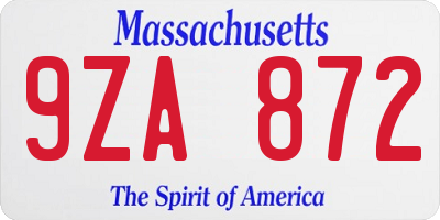 MA license plate 9ZA872