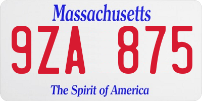 MA license plate 9ZA875