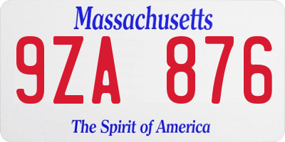 MA license plate 9ZA876