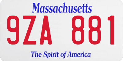 MA license plate 9ZA881