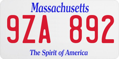 MA license plate 9ZA892